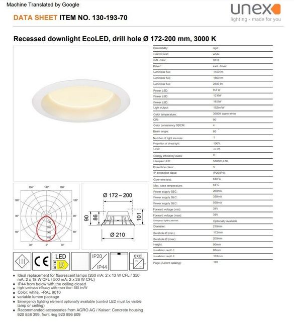 Hovedbilde Unex EcoLed ø 210mm 3000k (inkl.trafo) - ...